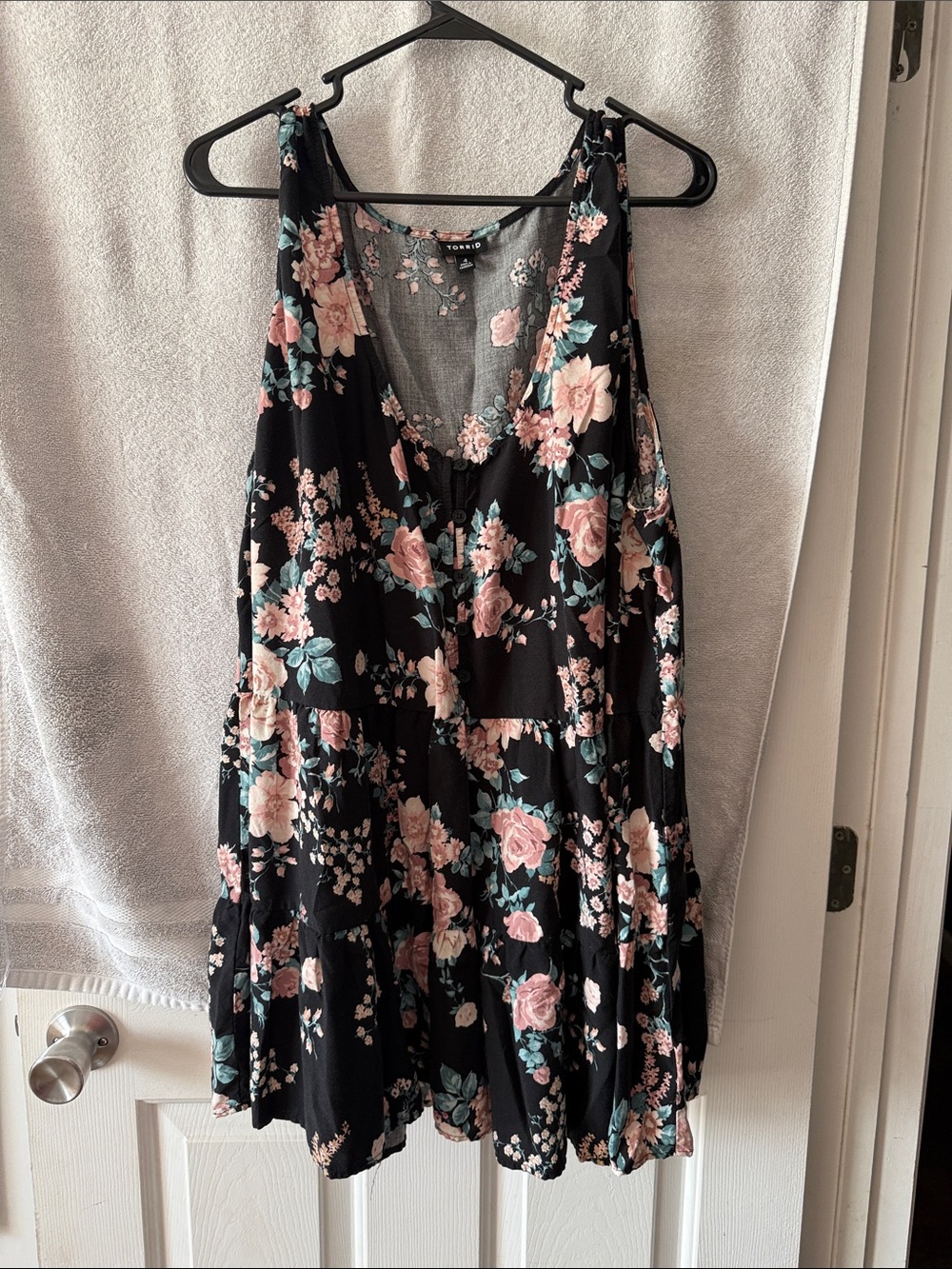 torrid Black Mini Dress with Pink Rose & Mint Floral Print